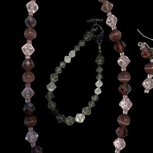 Elegant Crystal Bead Jewelry Set - Pink and Brown